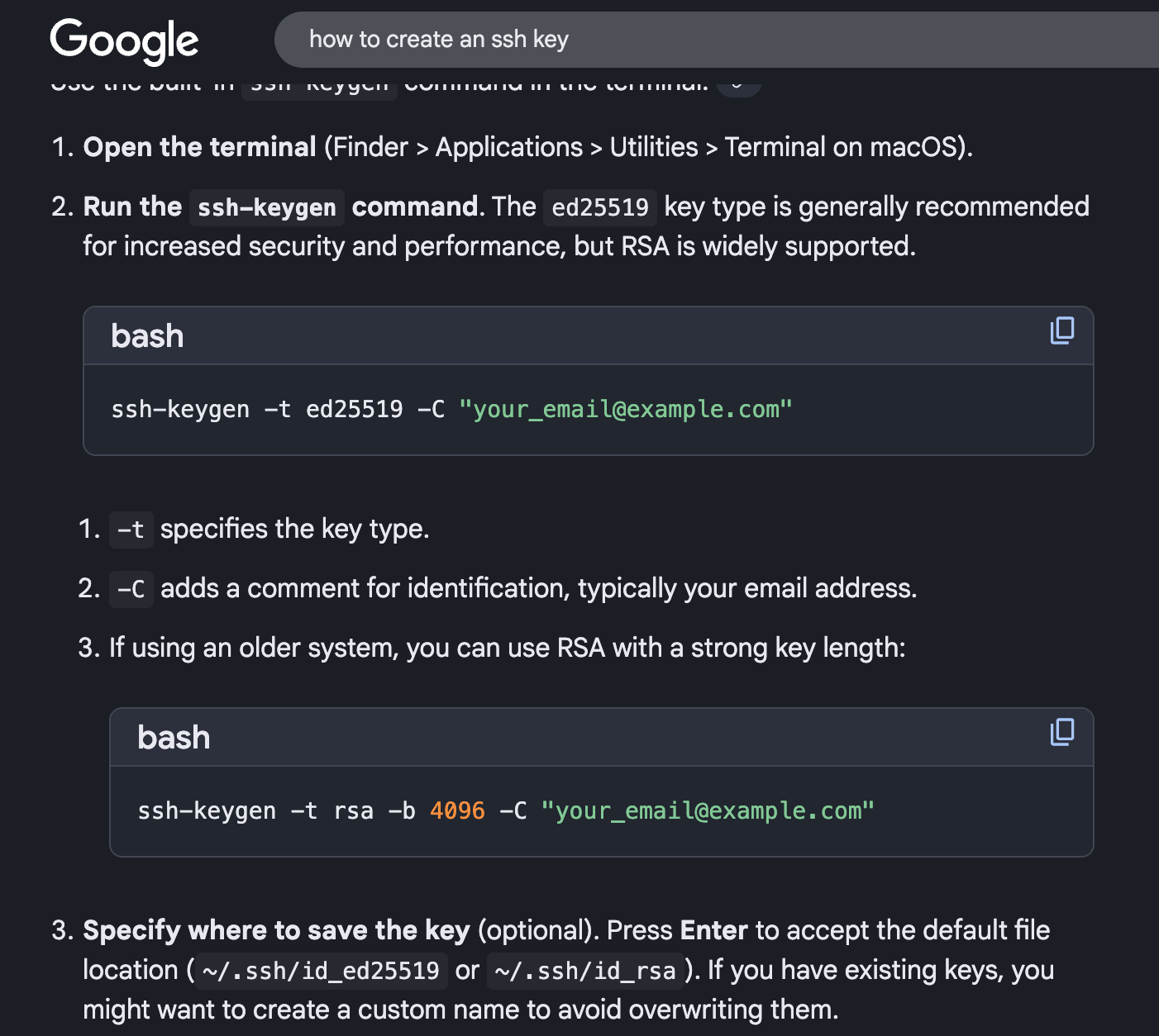 Googled results on SSH key generation